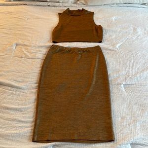 Metallic Gold Two Piece Skirt Set